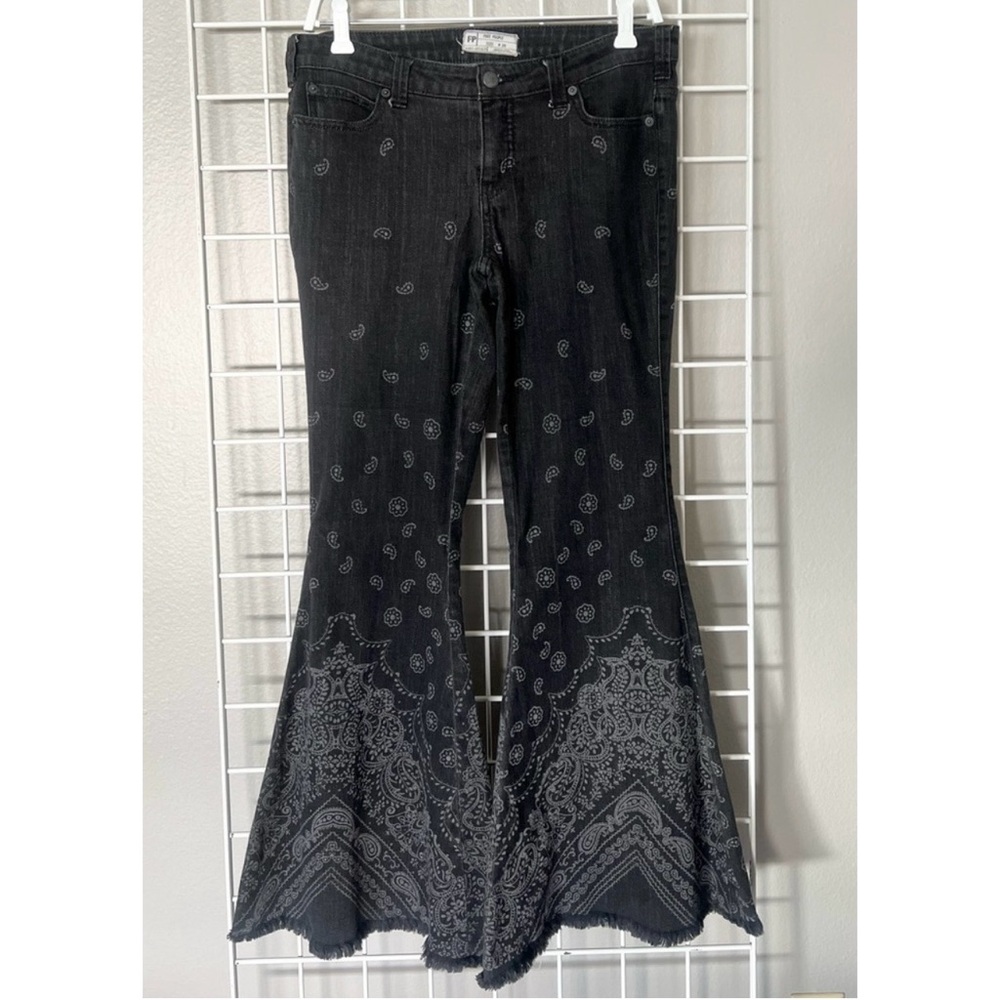 Free People Jeans Super Flare Paisley Bandana Pattern